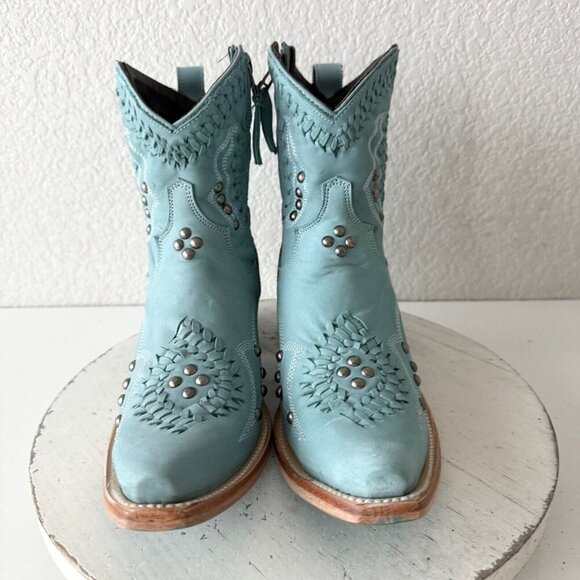Lane COSSETTE Womens Cowboy Bootie 7.5 Blue Leather Cowgirl Western Ankle Boots - Picture 7 of 13